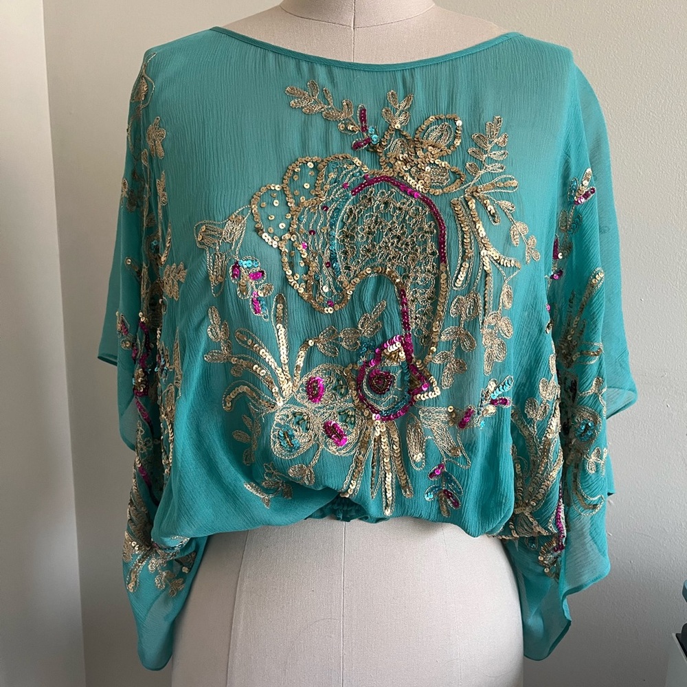 Embroidered Teal Top